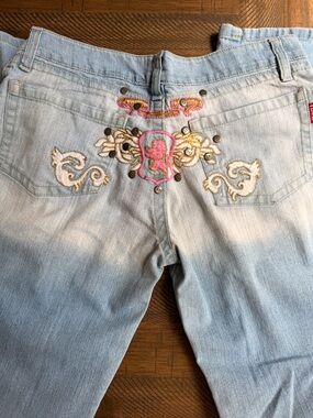 Y2K Embroidered Low Rise Bootcut Jeans McBling Fairy Grunge Denim Size 11
